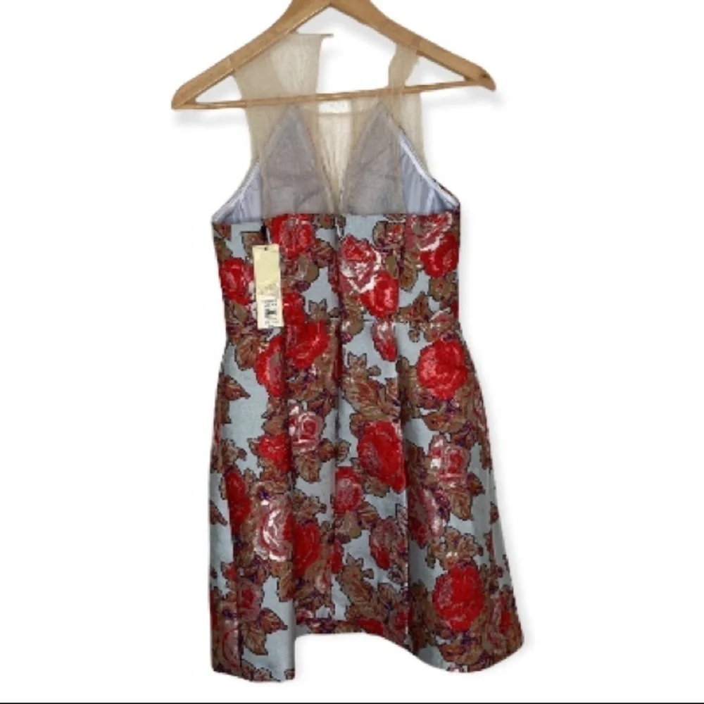 Topshop Women’s Metallic Floral Print Sleeveless Mini Dress Size 4 NWT - Picture 4 of 14